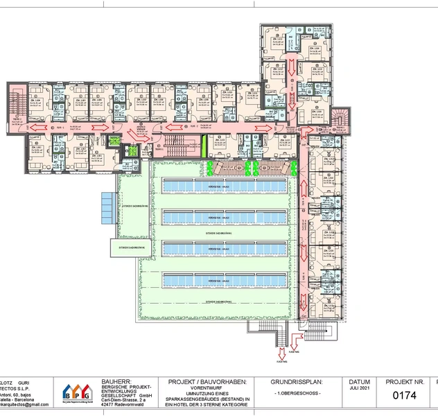 <p>170 Beds</p>
<p>Radevormwald / NRW / Germany</p>
<p>Transformation of an former Bank Building into a 3 Stars plus Hotel</p>
<p>Projekt for a complete structural, interior and exterior design and refurbishment&nbsp;</p>
<p>(Bergische Projektentwicklung GmbH)</p>